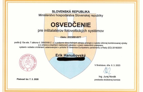 Erik Osvedcenie pre montaz FVE 08.03.2023 2