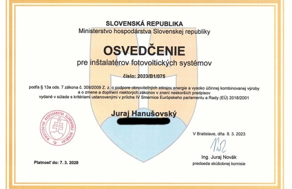 Juraj Osvedcenie pre montaz FVE 08.03.2023 1